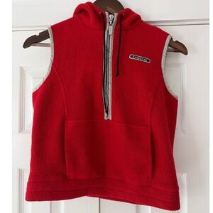 Bebe BBSP Red Fleece Hooded Vest Half Zip Sleeveless Jacket Kids Large EUC